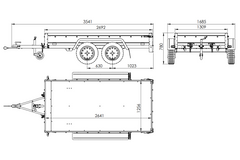 GARDEN TRAILER 264/2 KIPP remorque à deux essieux avec roue jockey, tiges de support, ridelles supplémentaires et bâche plate bleue
