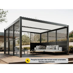 Pergola bioclimatique adossée 4 x 3 m à lames orientables en aluminium - Gris anthracite