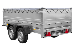 GARDEN TRAILER 264/2 KIPP remorque à deux essieux avec roue jockey, châssis H-0, ridelles BIS et bâche plate grise