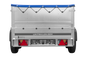 GARDEN TRAILER 264/2 KIPP remorque à deux essieux avec roue jockey, tiges de support, ridelles supplémentaires et bâche plate bleue