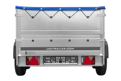 GARDEN TRAILER 264/2 KIPP remorque à deux essieux avec roue jockey, tiges de support, ridelles supplémentaires et bâche plate bleue