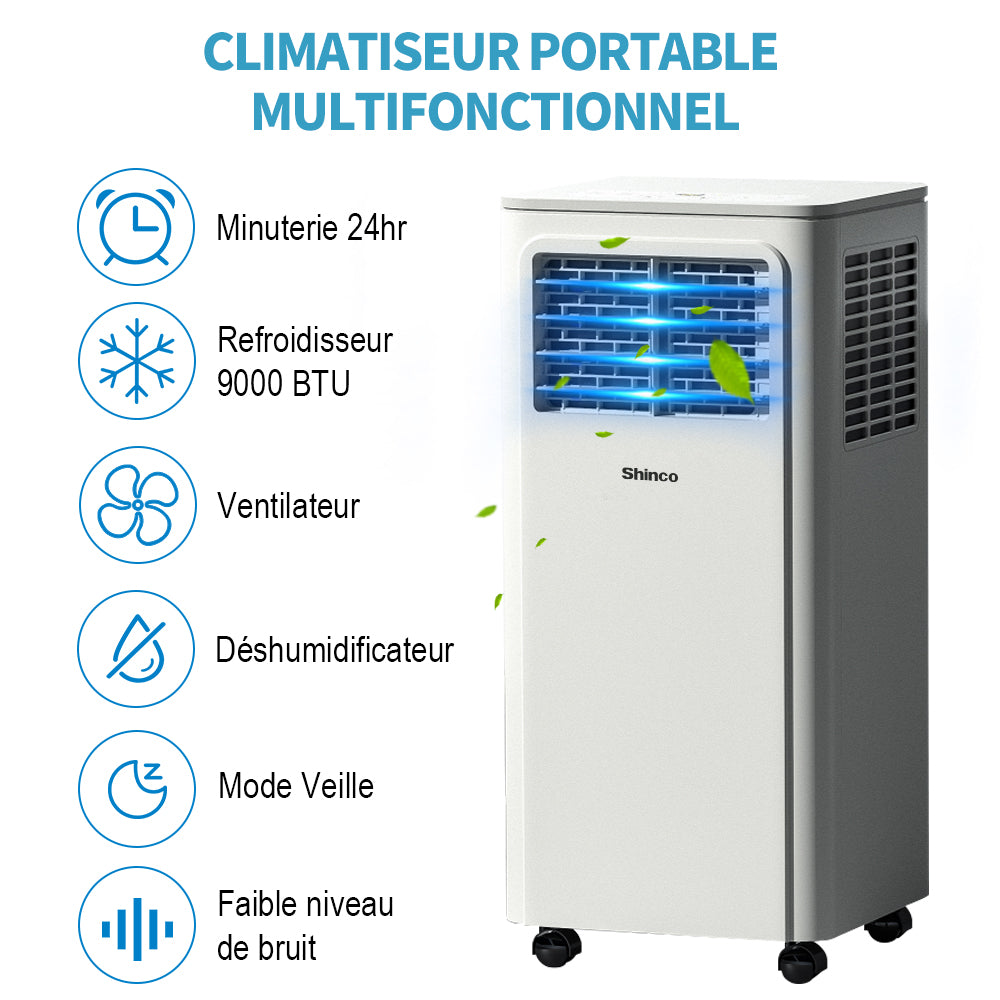 Climatiseur Shinco 7000 BTU – Mobile 3-en-1 avec kits fenêtre