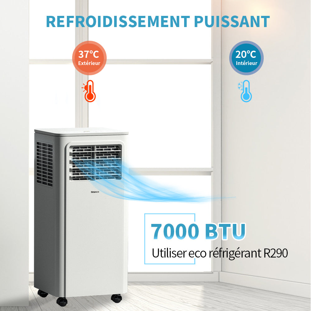 Climatiseur Shinco 7000 BTU – Mobile 3-en-1 avec kits fenêtre