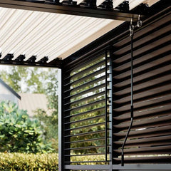 Pergola bioclimatique adossée 4 x 3 m à lames orientables en aluminium - Gris anthracite