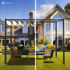 Pergola retractable 3x3m en metal et toile Polyester haute densite 180g/m2 beige