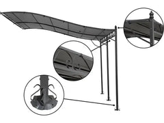 Pergola tonnelle adossée en métal - 3 x 4 m - Gris